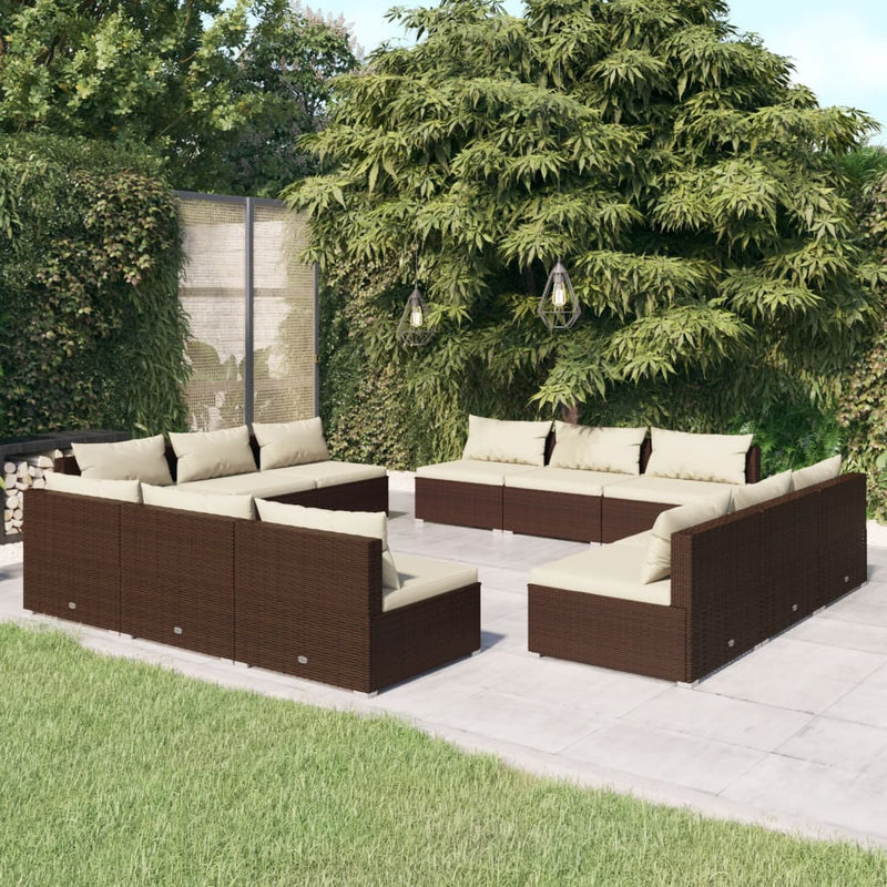 12-delige Loungeset met kussens poly rattan bruin MeubelReus