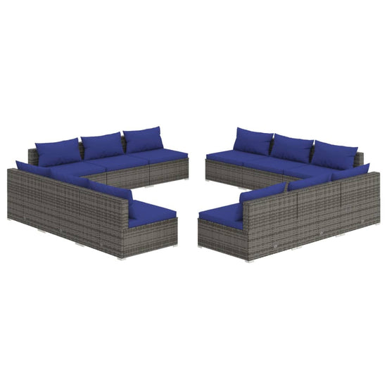 12-delige Loungeset met kussens poly rattan grijs MeubelReus