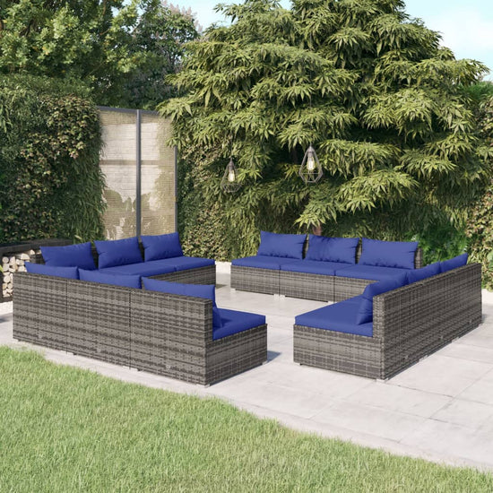 12-delige Loungeset met kussens poly rattan grijs MeubelReus
