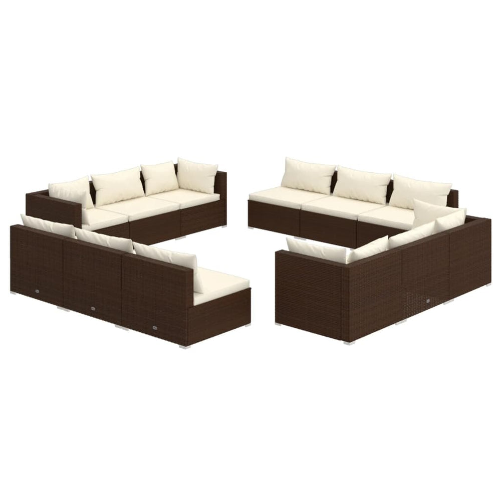 12-delige Loungeset met kussens poly rattan bruin MeubelReus