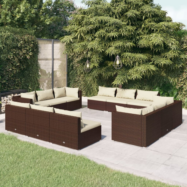 12-delige Loungeset met kussens poly rattan bruin MeubelReus