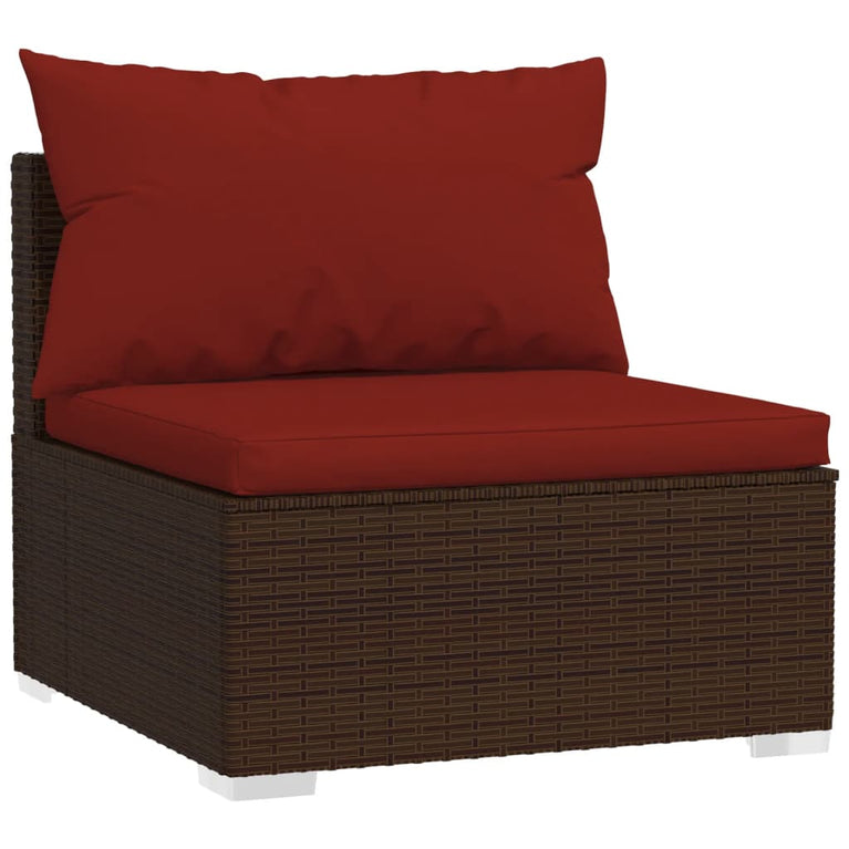 12-delige Loungeset met kussens poly rattan bruin