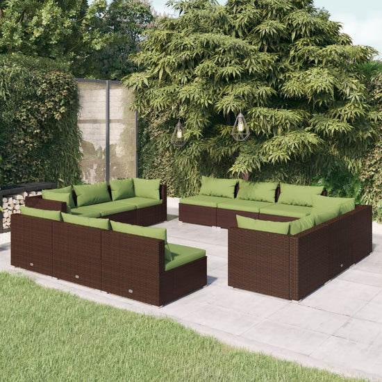12-delige Loungeset met kussens poly rattan bruin MeubelReus