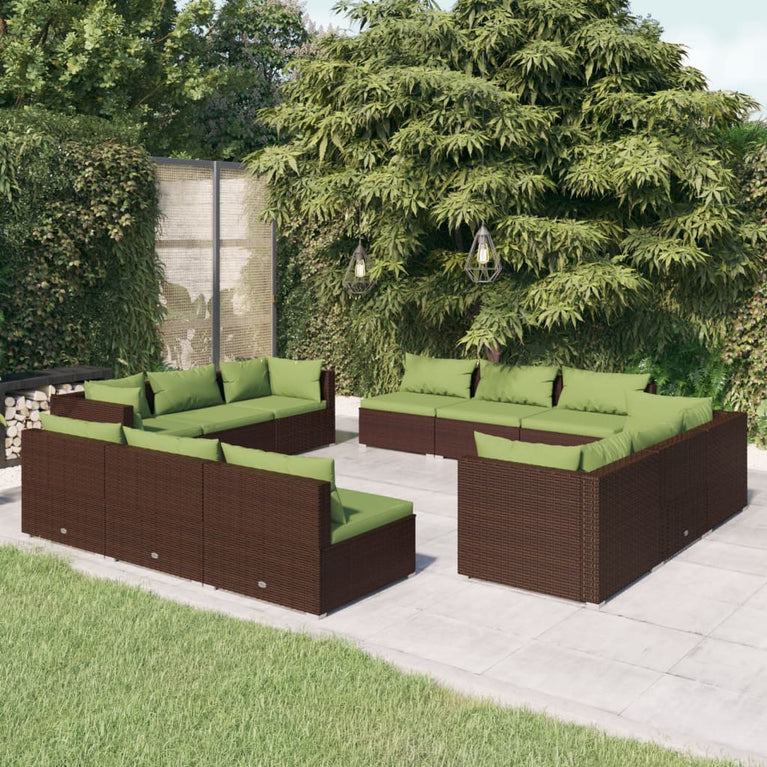 12-delige Loungeset met kussens poly rattan bruin MeubelReus