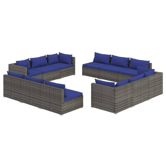 12-delige Loungeset met kussens poly rattan grijs MeubelReus