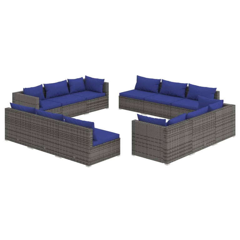 12-delige Loungeset met kussens poly rattan grijs MeubelReus