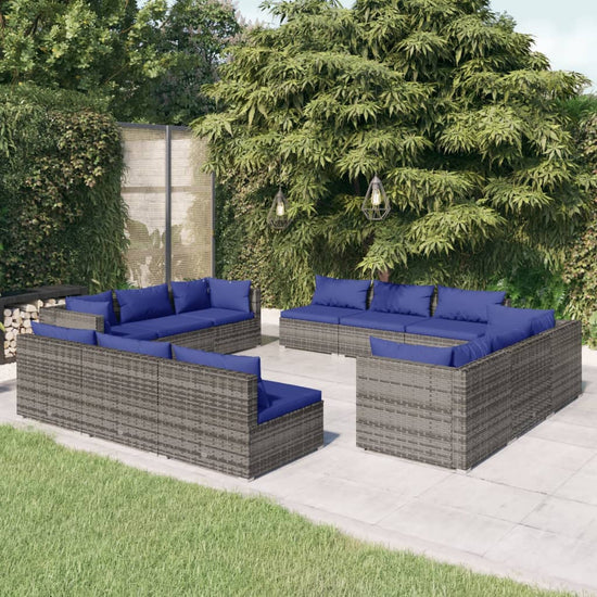 12-delige Loungeset met kussens poly rattan grijs MeubelReus