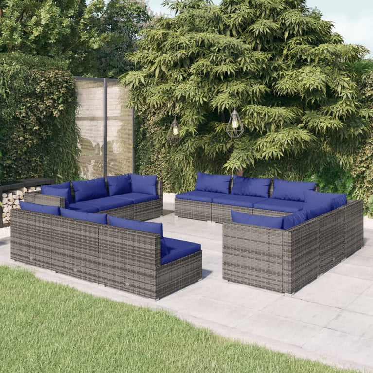 12-delige Loungeset met kussens poly rattan grijs MeubelReus