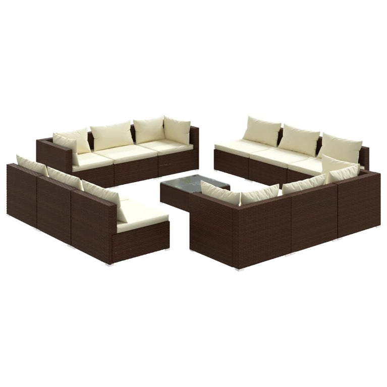 13-delige Loungeset met kussens poly rattan bruin