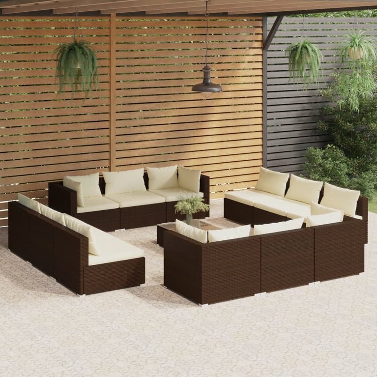 13-delige Loungeset met kussens poly rattan bruin