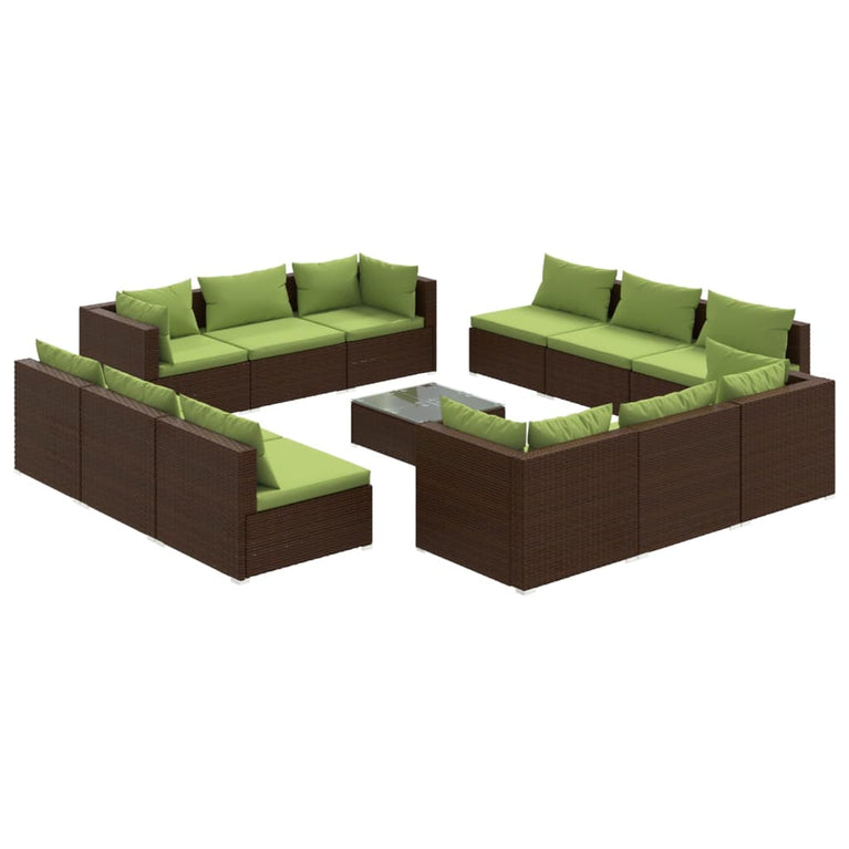 13-delige Loungeset met kussens poly rattan bruin