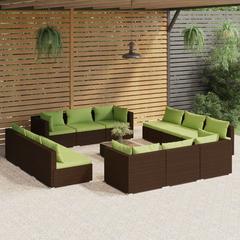 13-delige Loungeset met kussens poly rattan bruin