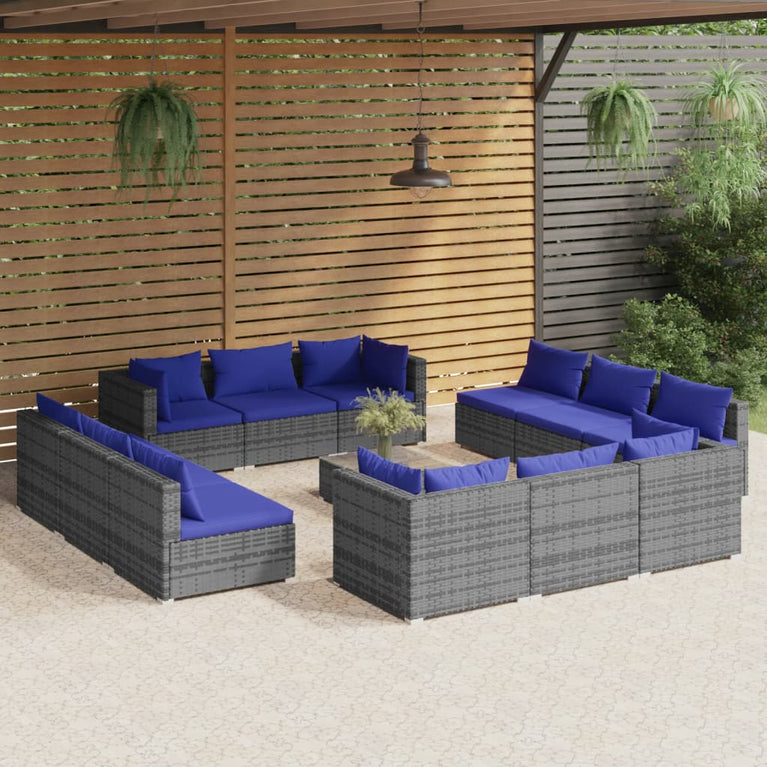 13-delige Loungeset met kussens poly rattan grijs