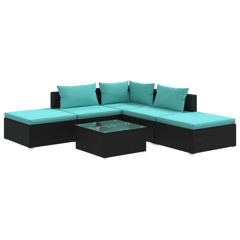 6-delige Loungeset met kussens poly rattan zwart MeubelReus