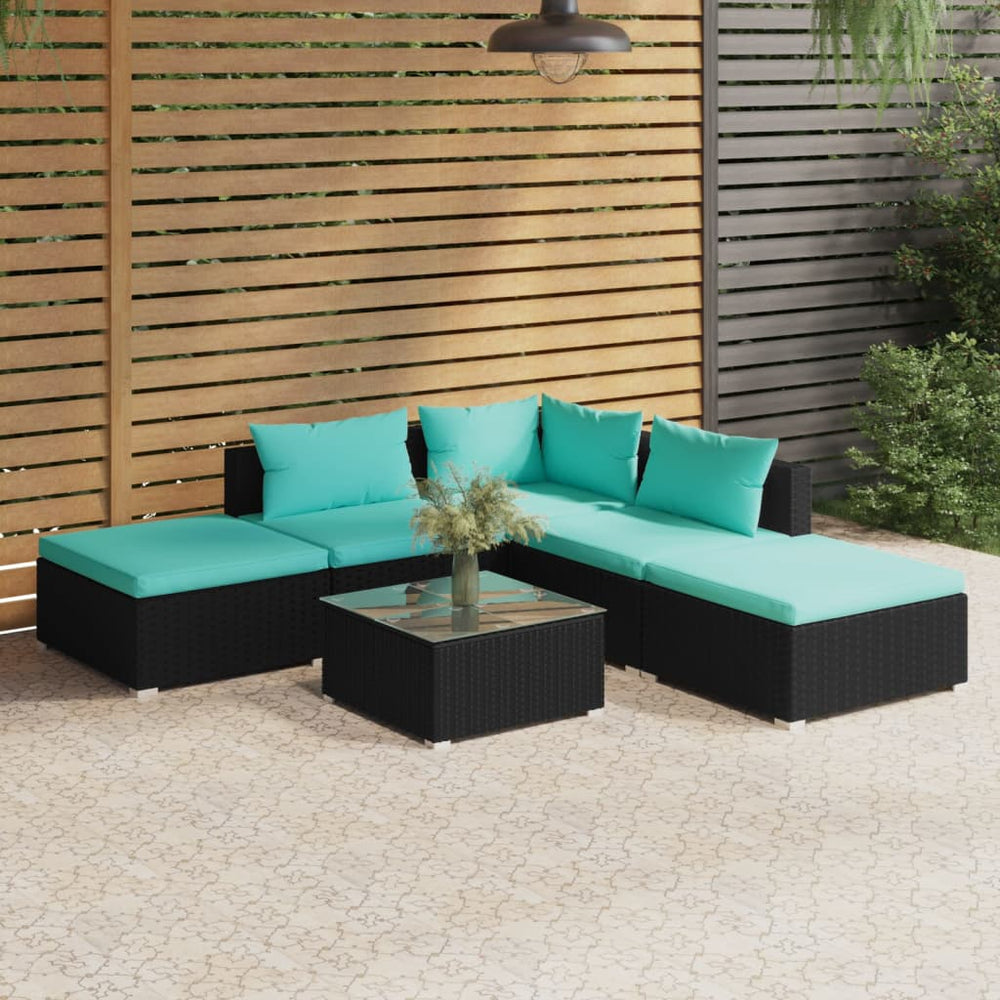 6-delige Loungeset met kussens poly rattan zwart MeubelReus