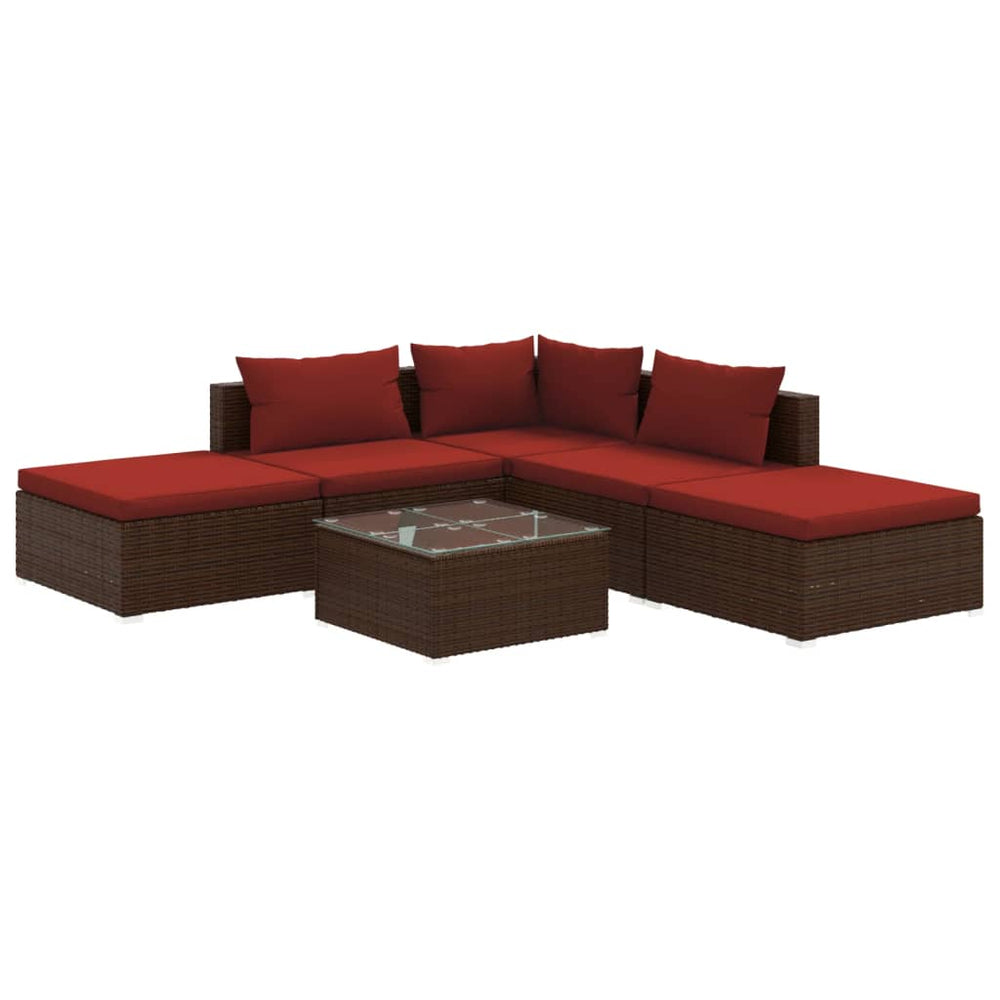 6-delige Loungeset met kussens poly rattan bruin MeubelReus