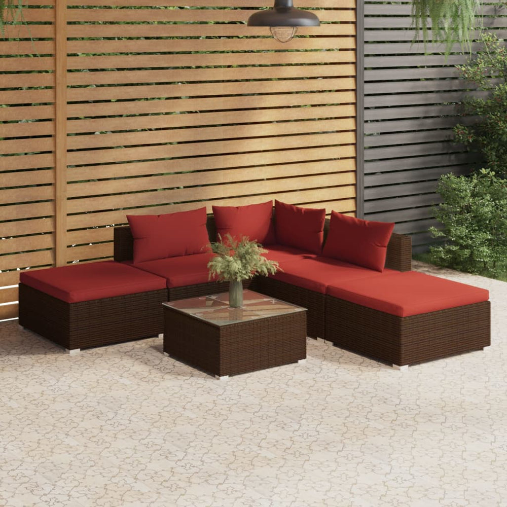6-delige Loungeset met kussens poly rattan bruin MeubelReus