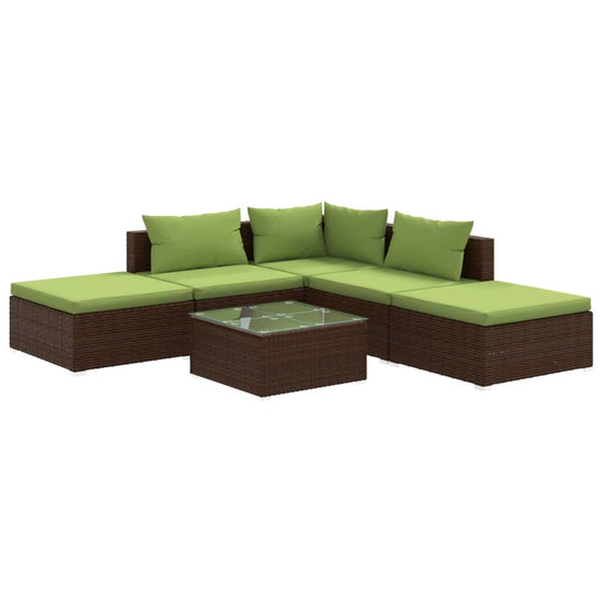 6-delige Loungeset met kussens poly rattan bruin MeubelReus