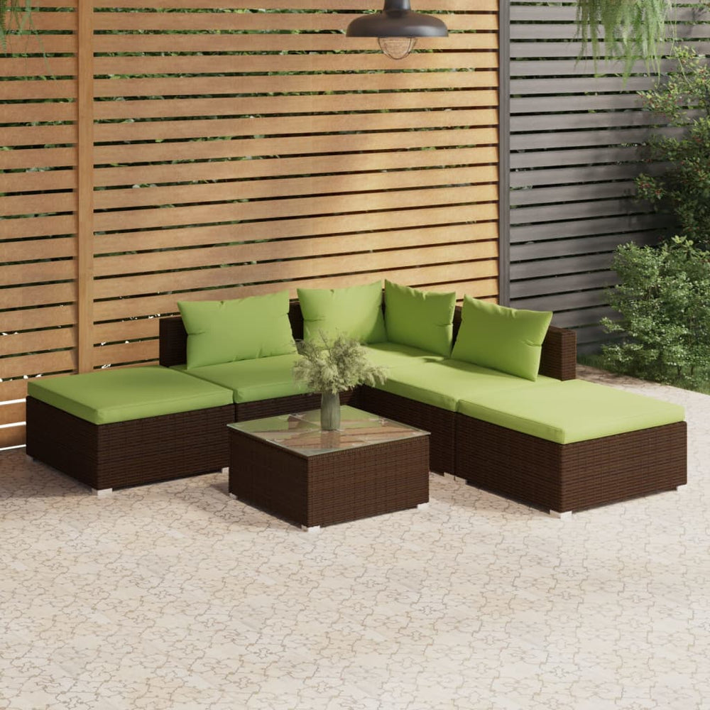 6-delige Loungeset met kussens poly rattan bruin MeubelReus