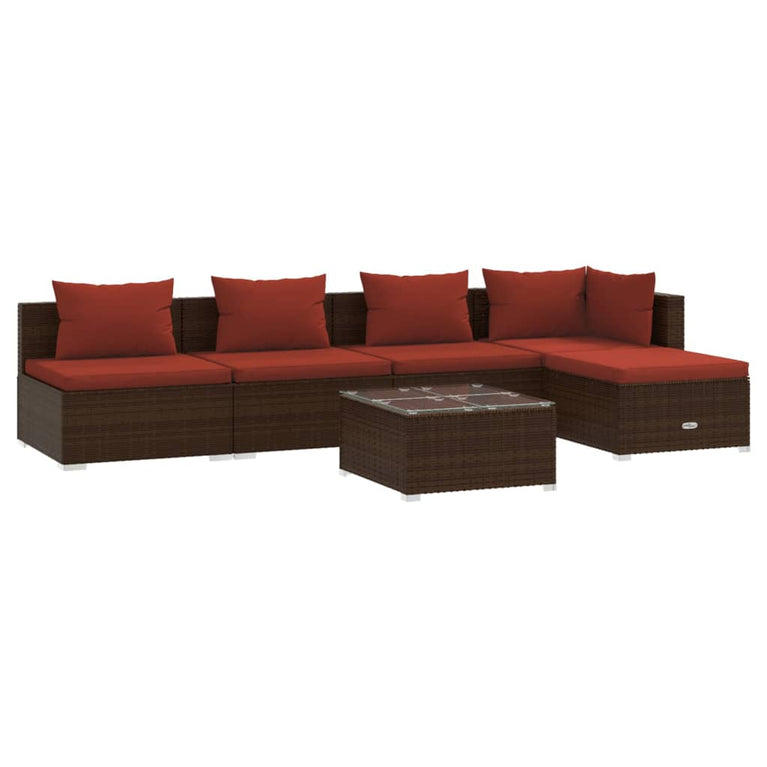 6-delige Loungeset met kussens poly rattan bruin MeubelReus
