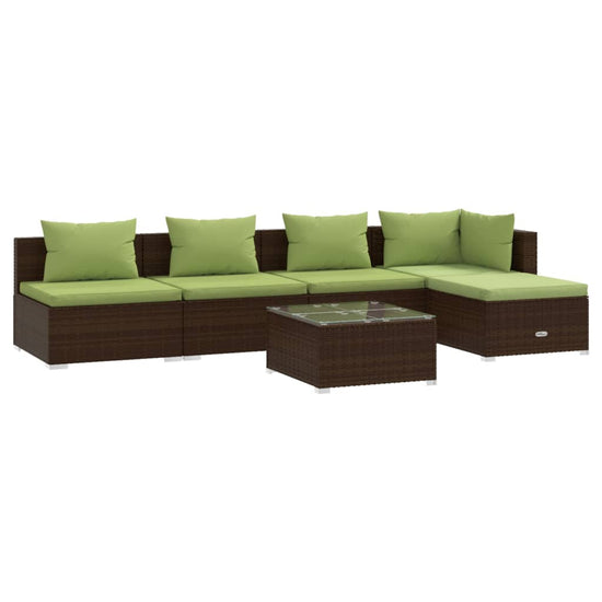 6-delige Loungeset met kussens poly rattan bruin MeubelReus