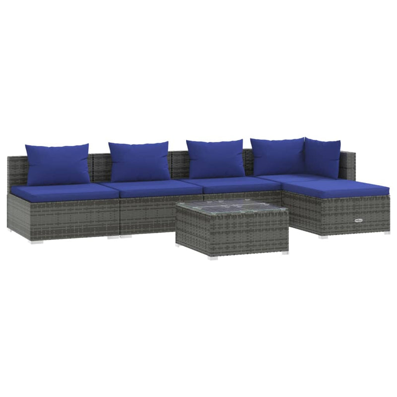 6-delige Loungeset met kussens poly rattan grijs MeubelReus