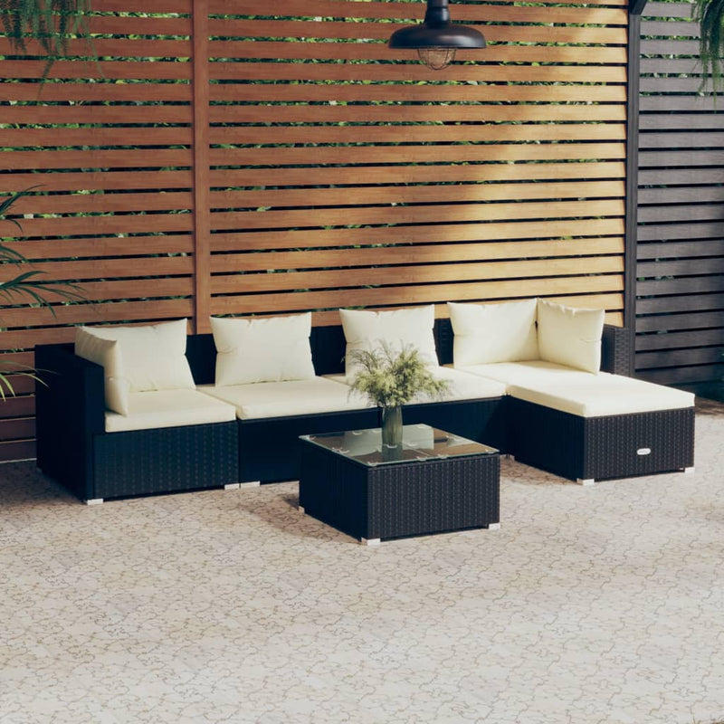 6-delige Loungeset met kussens poly rattan zwart MeubelReus