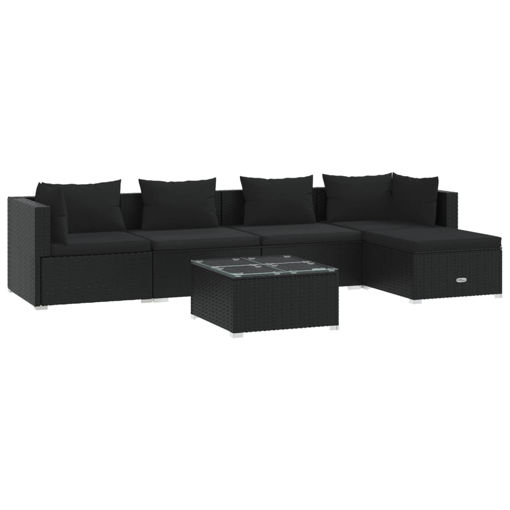 6-delige Loungeset met kussens poly rattan zwart MeubelReus
