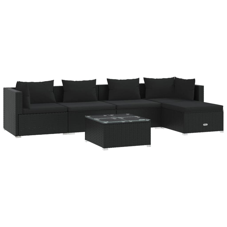 6-delige Loungeset met kussens poly rattan zwart MeubelReus