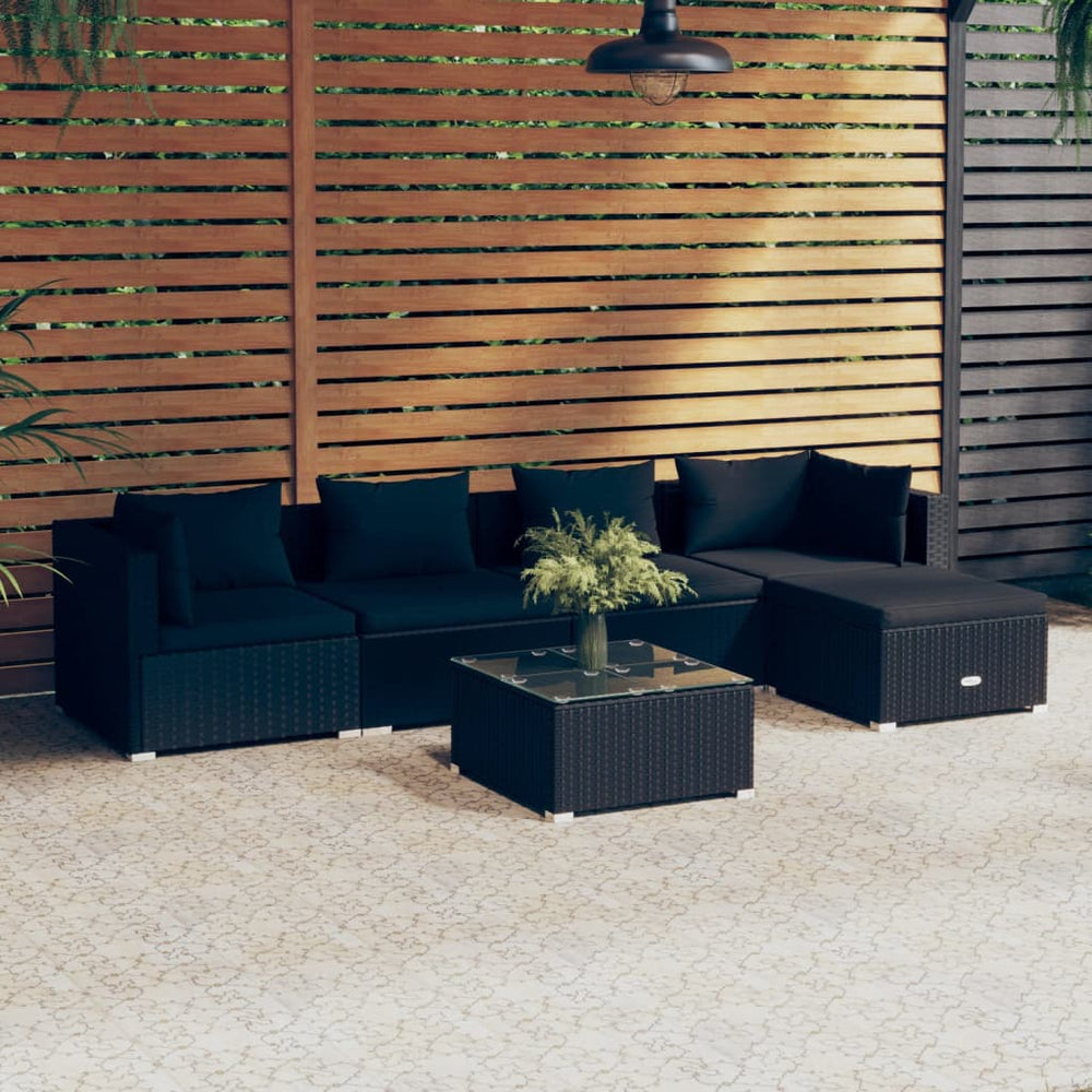 6-delige Loungeset met kussens poly rattan zwart MeubelReus