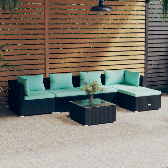 6-delige Loungeset met kussens poly rattan zwart MeubelReus