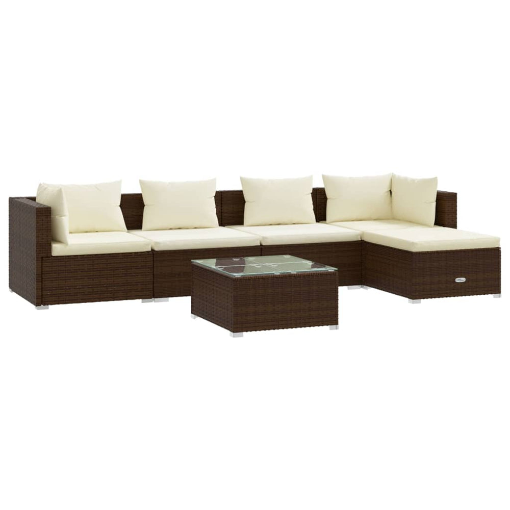 6-delige Loungeset met kussens poly rattan bruin MeubelReus