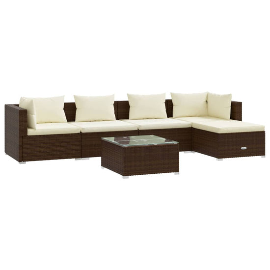 6-delige Loungeset met kussens poly rattan bruin MeubelReus