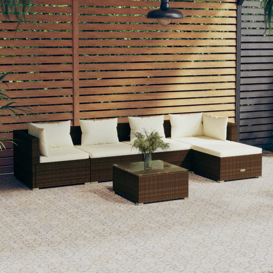 6-delige Loungeset met kussens poly rattan bruin MeubelReus