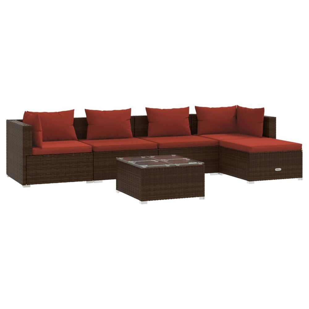 6-delige Loungeset met kussens poly rattan bruin MeubelReus