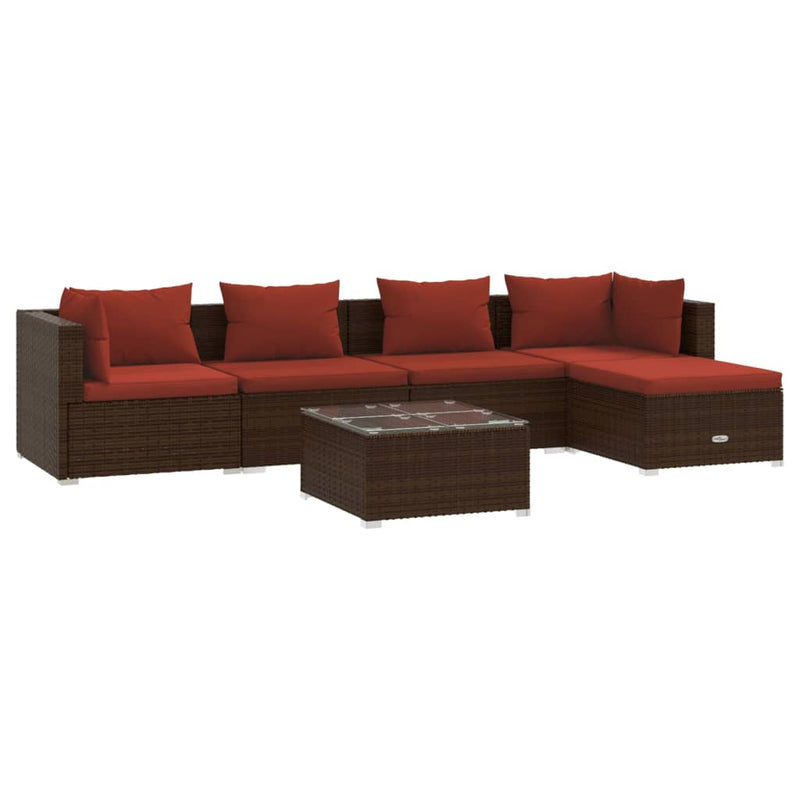6-delige Loungeset met kussens poly rattan bruin MeubelReus