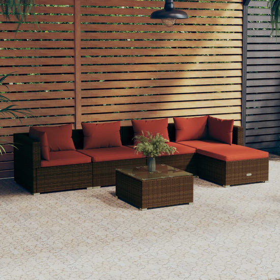 6-delige Loungeset met kussens poly rattan bruin MeubelReus