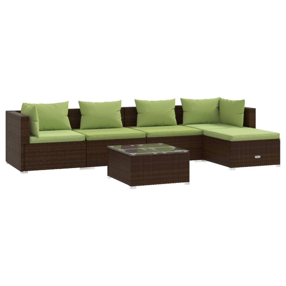 6-delige Loungeset met kussens poly rattan bruin MeubelReus