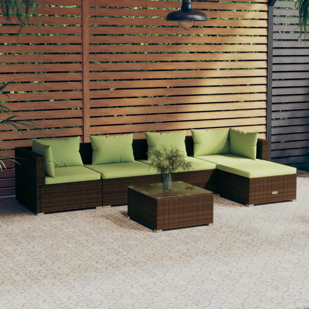 6-delige Loungeset met kussens poly rattan bruin MeubelReus