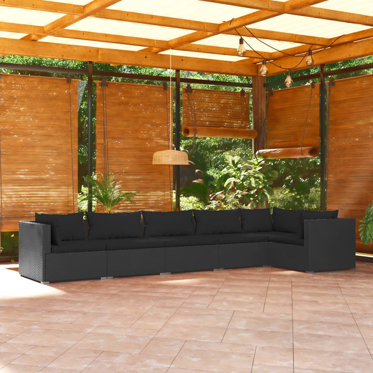 6-delige Loungeset met kussens poly rattan zwart MeubelReus