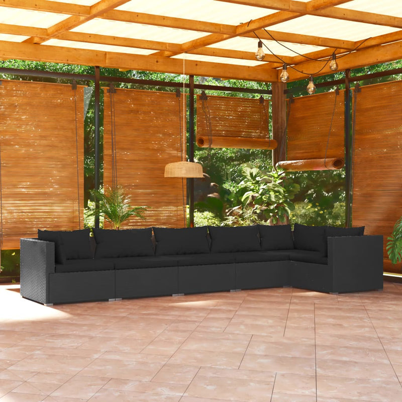 6-delige Loungeset met kussens poly rattan zwart MeubelReus
