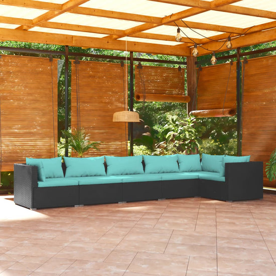 6-delige Loungeset met kussens poly rattan zwart MeubelReus