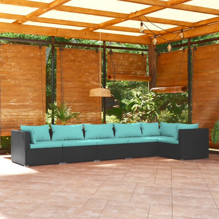 6-delige Loungeset met kussens poly rattan zwart MeubelReus