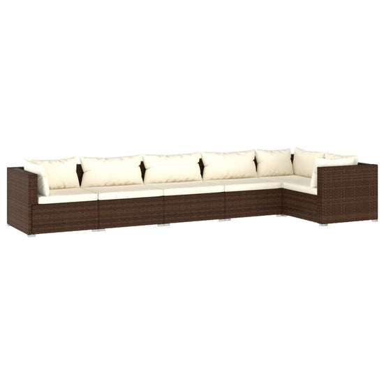 6-delige Loungeset met kussens poly rattan bruin MeubelReus