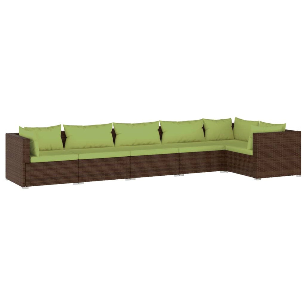 6-delige Loungeset met kussens poly rattan bruin MeubelReus