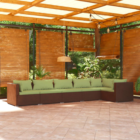 6-delige Loungeset met kussens poly rattan bruin MeubelReus