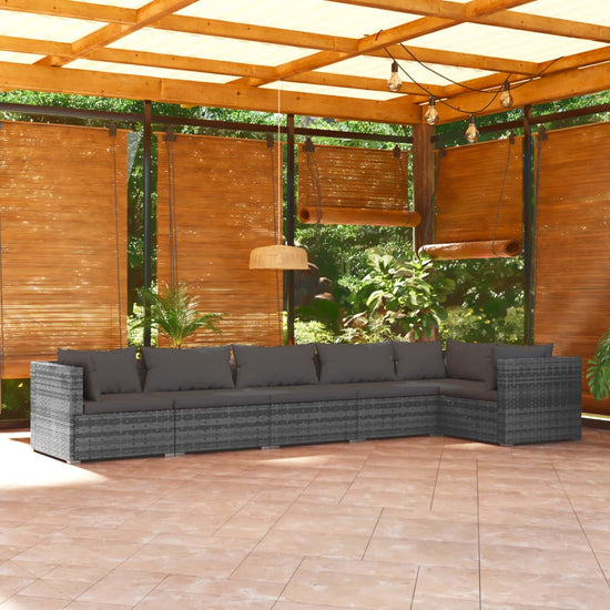 6-delige Loungeset met kussens poly rattan grijs MeubelReus