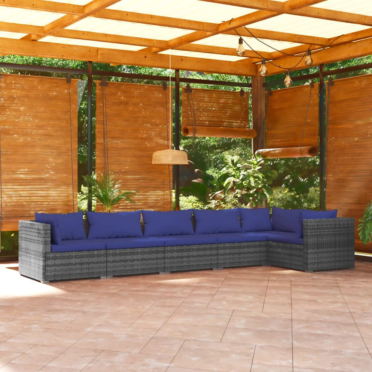 6-delige Loungeset met kussens poly rattan grijs MeubelReus