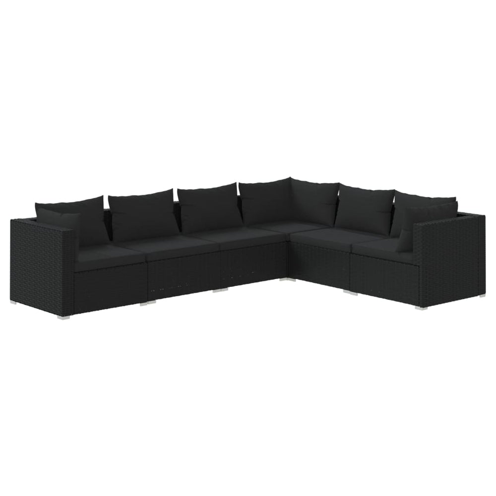 6-delige Loungeset met kussens poly rattan zwart MeubelReus