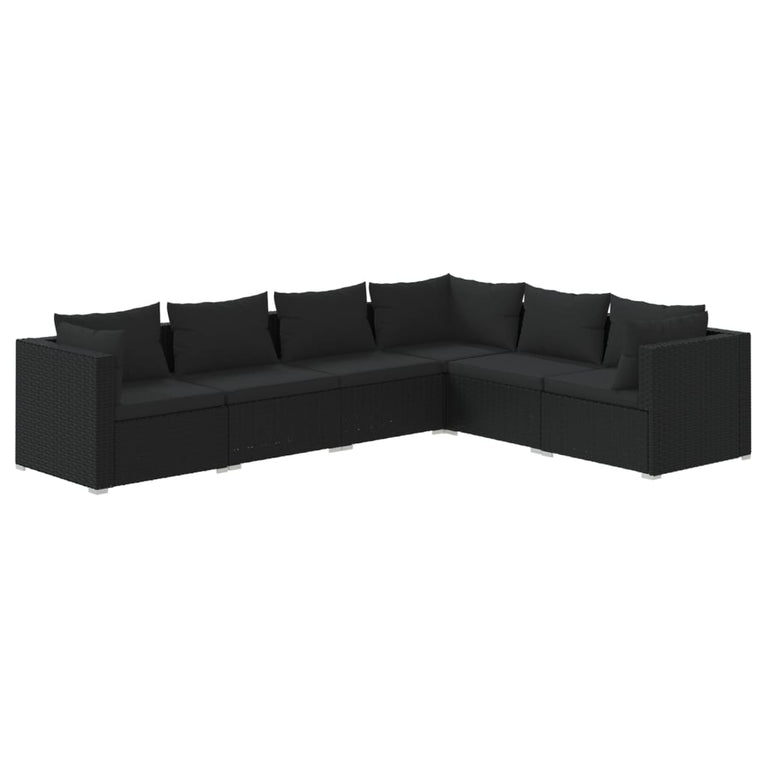 6-delige Loungeset met kussens poly rattan zwart MeubelReus